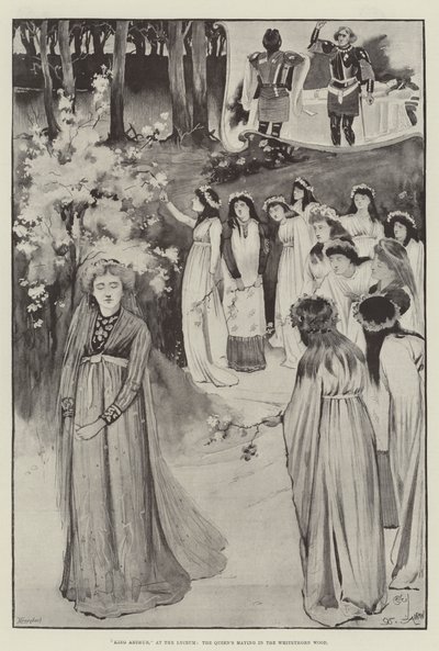 König Artus, im Lyceum, das Maifest der Königin im Weißdornwald von Cecil Charles Windsor Aldin